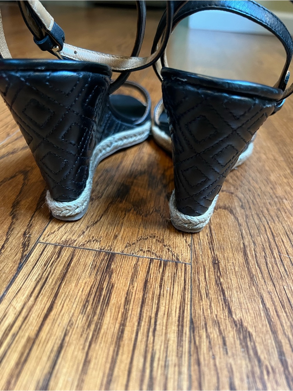 Tory Burch Black Leather Ankle-Strap Espadrille Sandals - Picture 5 of 6